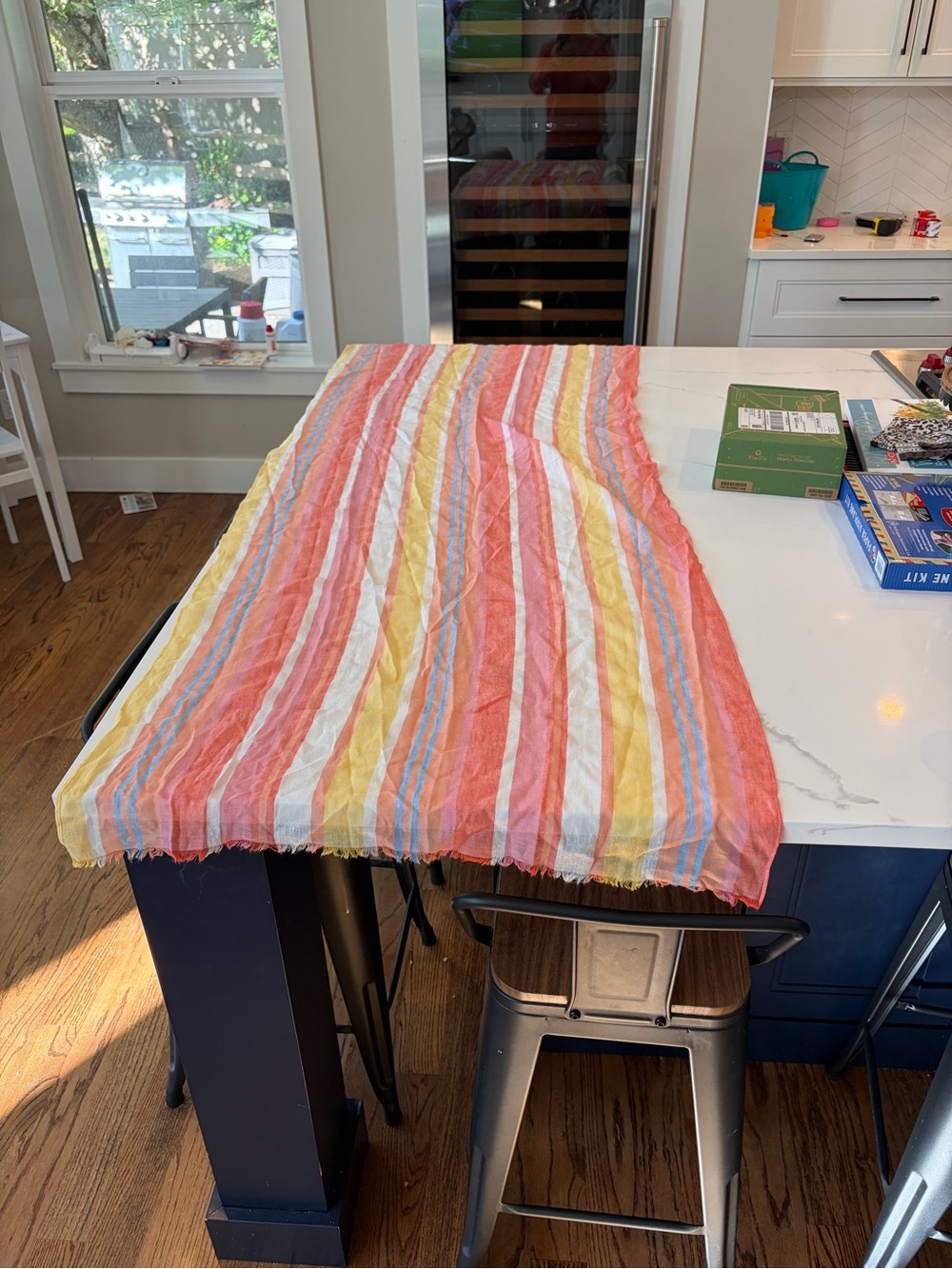 Talbots Striped Oversized Scarf in Coral, Yellow, Blue & White - NWT